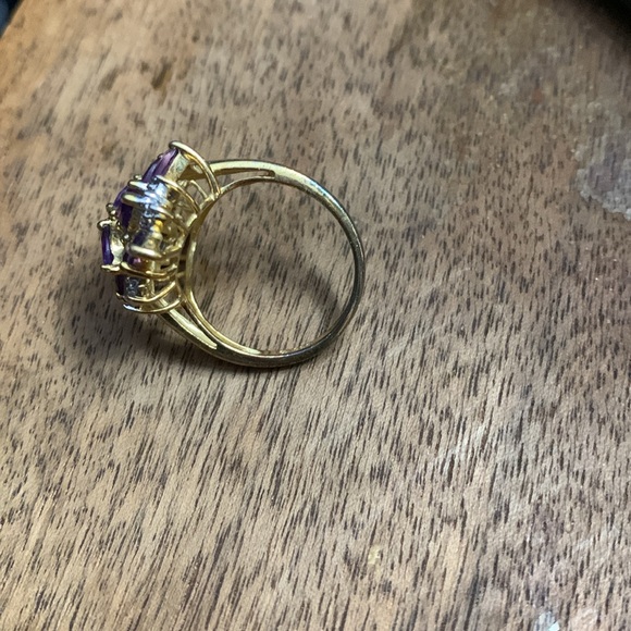 Simulated Amethyst/Diamond cocktail ring Sterling Silver 925 gold plated Size 7 - Picture 10 of 10